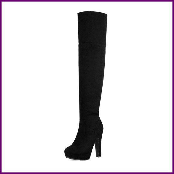 Thigh High Over Knee Boots Chunky Heel Platform Stretch Suede Size 7